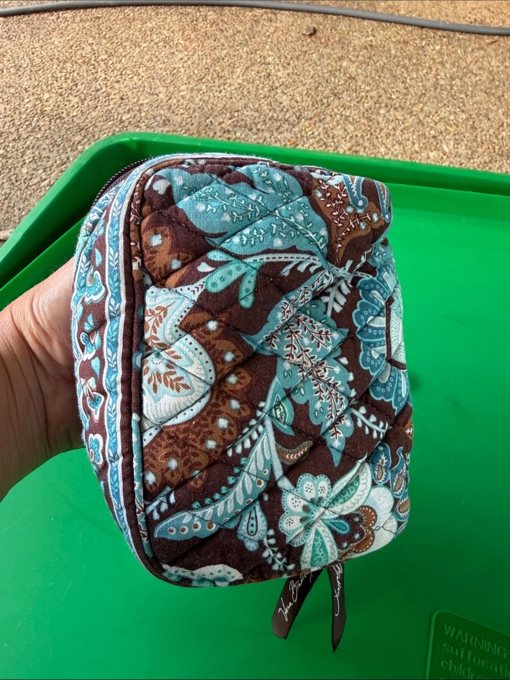 Vera Bradley Quilted Paisley Travel Jewelry Case in Brown & Aqua